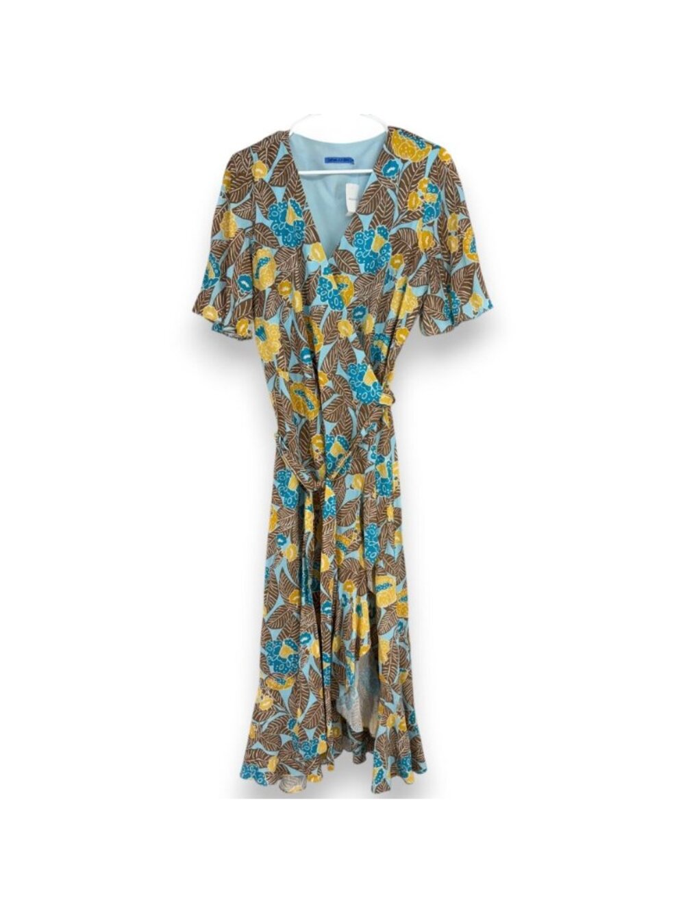 J McLauglin Women L Audette Wrap Maxi Dress Floral Leaf Flutter Sleeve Ruffle